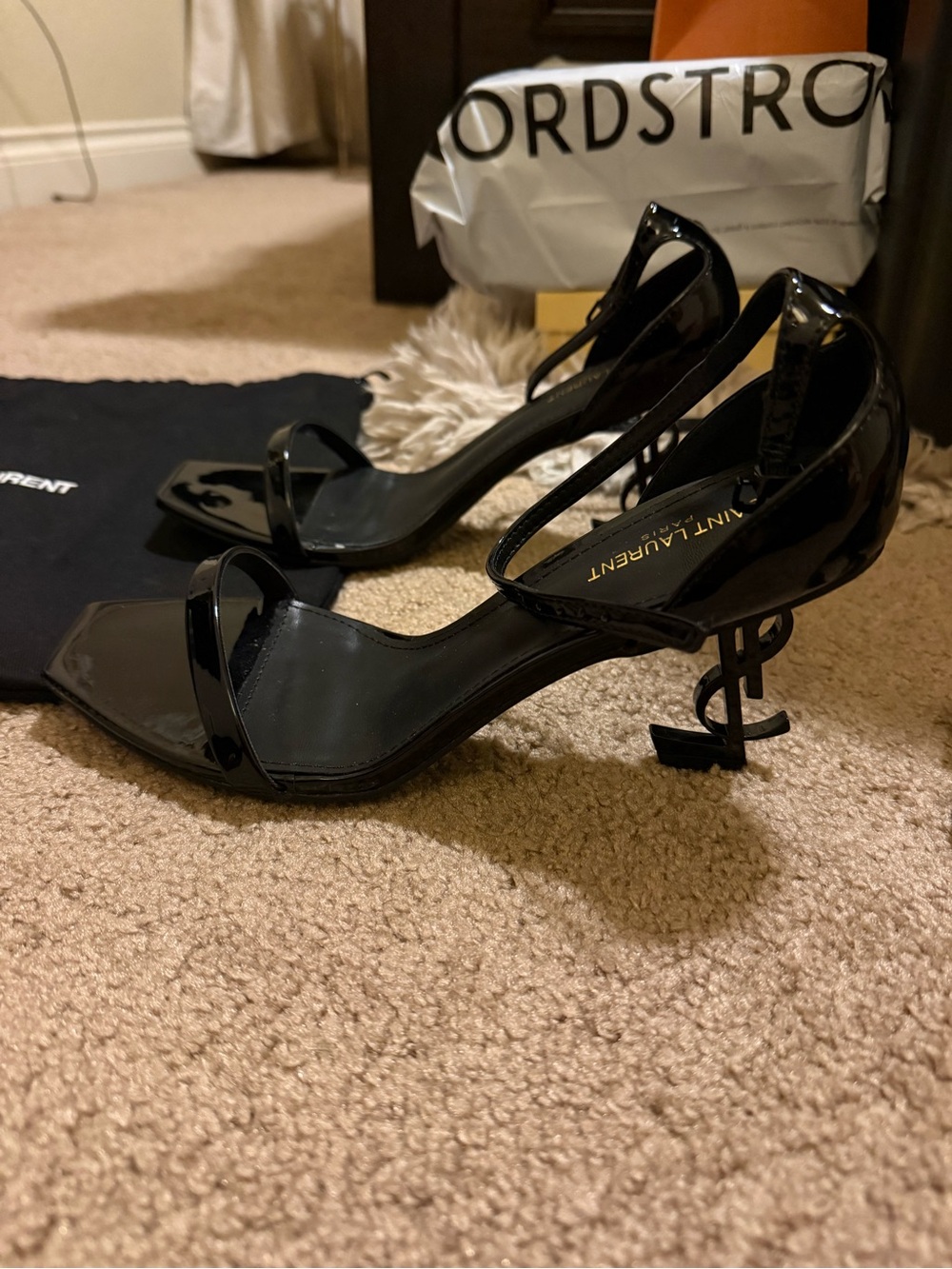 Saint Laurent Opyum Sandals Patent Leather Black Size 39